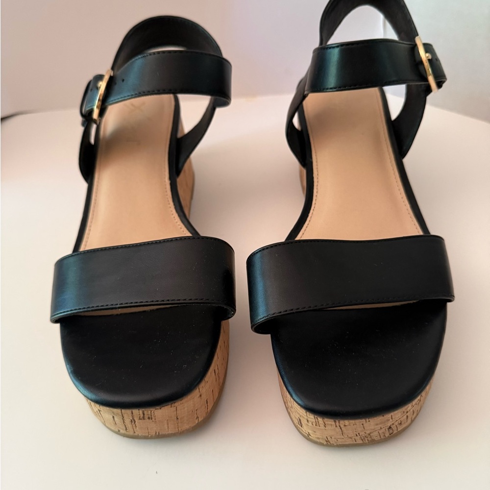 Xappeal Catherine Black Cork Platform Sandals with Gold Buckle Women’s 11 NEW